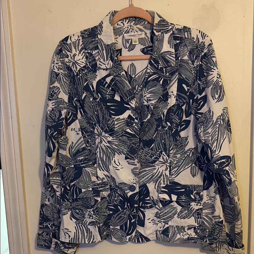 Coldwater Creek Blue and White Blazer Classic Suit Jacket